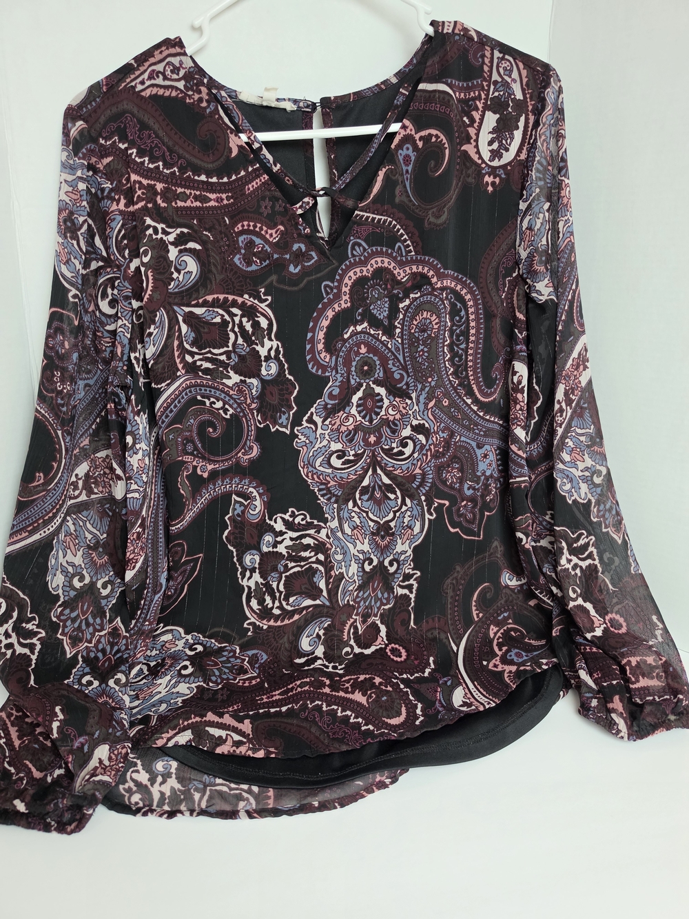 Maurices Black & Pink Paisley V-Neck Long Sleeve Blouse